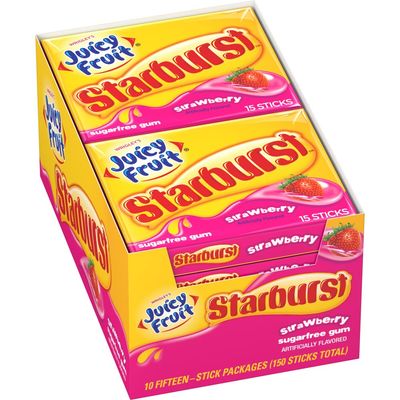 Juicy Fruit Gum (10 Pack) JUICY FRUIT &amp; STARBURST Strawberry Chewing Gum Bulk Pack, 15 Stick