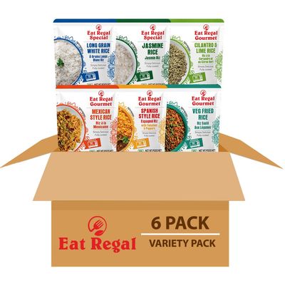 Eat Regal 6 Flavor Ready to Eat Variety Pack of 6 88oz Jasmine Spanish Long Grain White Cilantro  Lime Mexican and Veg Fried Rice  Side Dish  Microwavable Food  Rice Microwavable  Heat and Eat