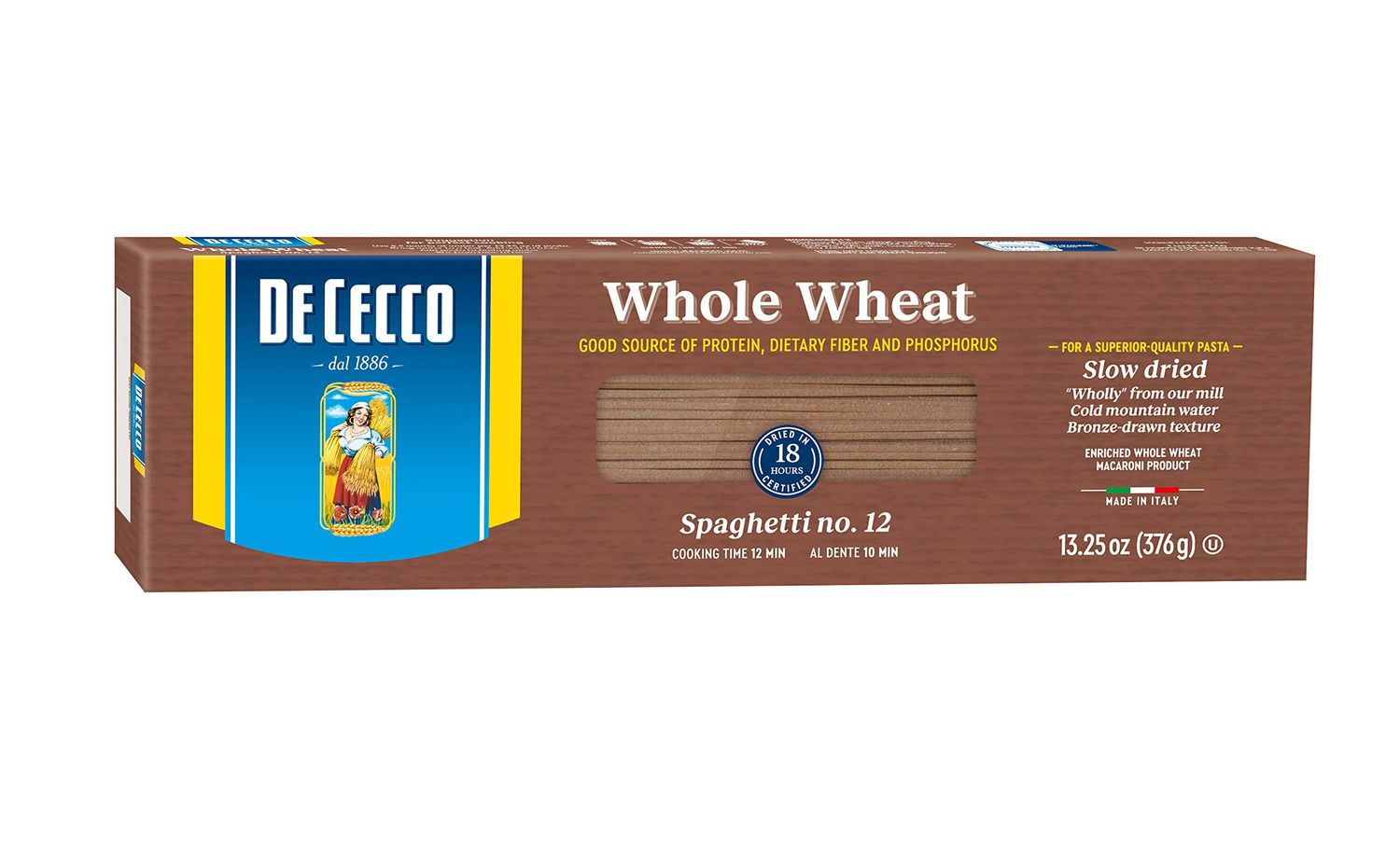 De Cecco Whole Wheat Pasta, Spaghetti, 13.25 Ounce (Pack of 12)