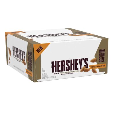 HERSHEY&#39;S White Creme with Whole Almonds King Size Candy, Individually Wrapped, 2.6 oz Bars (18 Count)