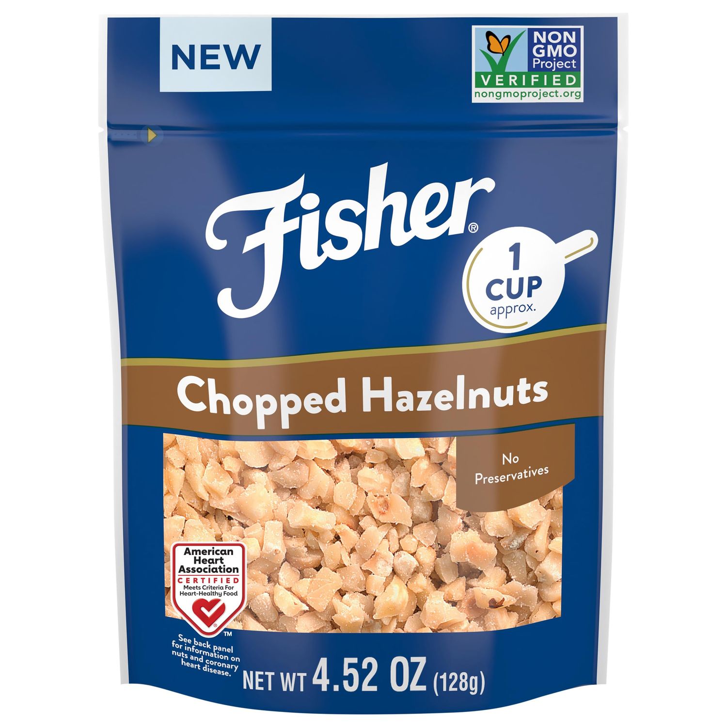 Fisher Chopped Hazelnuts, 4.52 oz Raw Shelled Unsalted Nuts for Cooking, Baking, or Snacking, Resealable Bag, Naturally Gluten Free, Vegan, Keto, Plant Based Protein