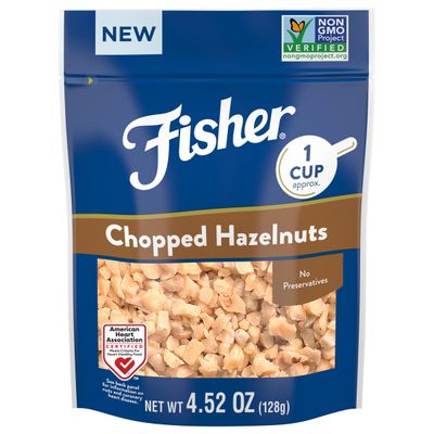 Fisher Chopped Hazelnuts, 4.52 oz Raw Shelled Unsalted Nuts for Cooking, Baking, or Snacking, Resealable Bag, Naturally Gluten Free, Vegan, Keto, Plant Based Protein