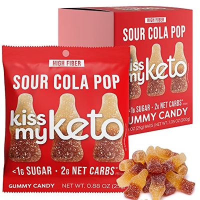 Kiss My Keto Gummies Candy - Low Carb Candy Sour Cola Pop, Keto Snack Pack - Healthy Candy Gummys - Vegan Candy, Keto Gummy Candy - Keto Candy Gummies (8-pack)