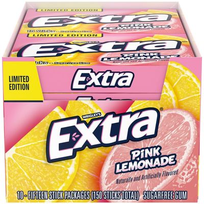 EXTRA Pink Lemonade Sugar Free Gum Limited Edition Chewing Gum, 15 Sticks (Pack of 10)