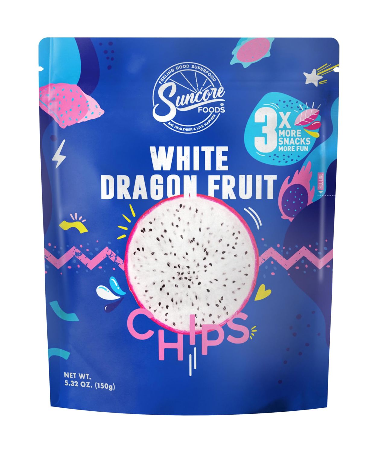 Suncore Foods White Dragon Fruit Chips &amp; Snacks, Gluten-Free, Non-GMO, 5.32oz (1 Pack)
