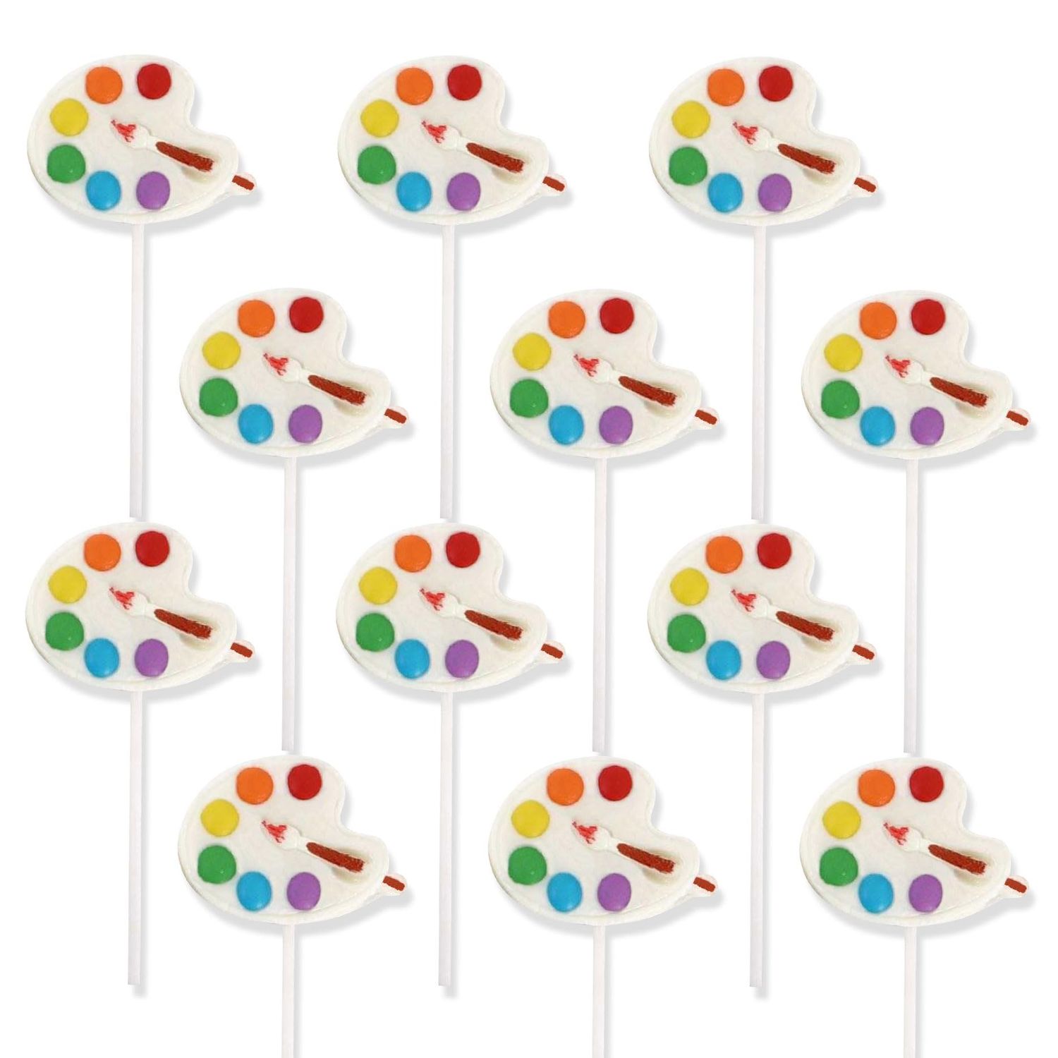 Little Artist Lollipops, Individually Wrapped Candy Suckers for Birthday Party, Paint Party Favors for Kids, Goodie Bags and Candy Buffet, Hand Decorated Pops (12-Pieces)