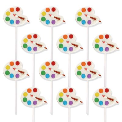 Little Artist Lollipops, Individually Wrapped Candy Suckers for Birthday Party, Paint Party Favors for Kids, Goodie Bags and Candy Buffet, Hand Decorated Pops (12-Pieces)