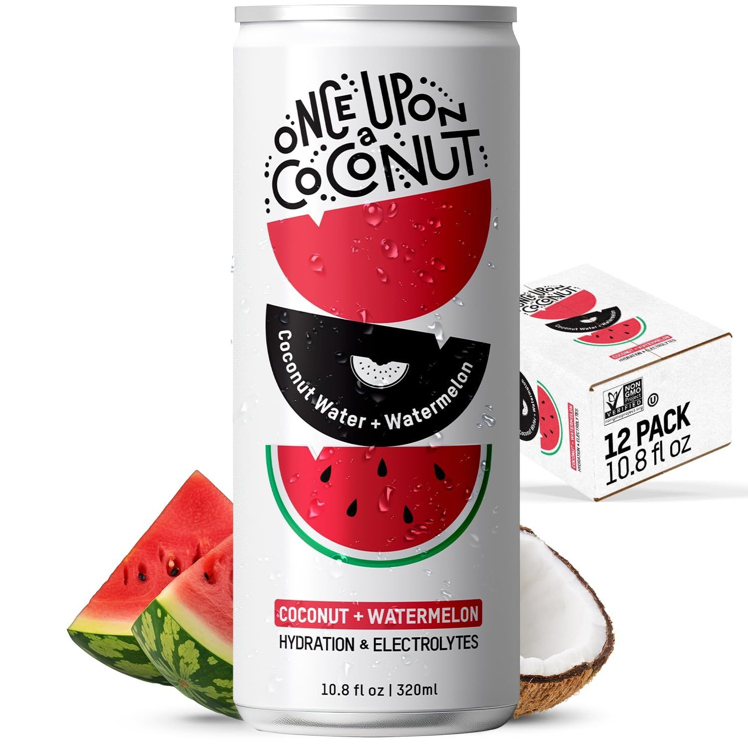 Once Upon A Coconut 100% Pure Watermelon Coconut Water - Natural Hydrating Low Calorie Drink With Electrolytes - No Added Sugar Or Sweeteners - 10.8 Fl Oz