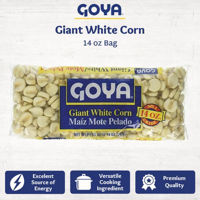Giant White Corn by Goya, Whole White Hominy, Mexican Corn, Dried White Corn Kernels, Maz Mote Pelado, 14oz. Bag