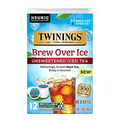 Twinings Brew Over Ice Unsweetened Black Iced Tea K-Cup Pods for Keurig, Caffeinated - 12 Count
