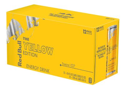 Red Bull Yellow Edition Energy Drink, Tropical, with 80mg Caffeine plus Taurine &amp; B Vitamins, 8.4 Fl Oz, Pack of 12 Cans