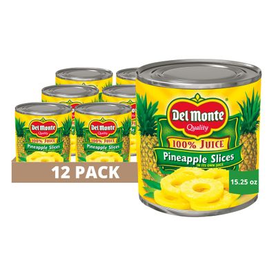 Del Monte MONTE Sliced Pineapple in 100% Juice, Canned Fruit, 12 Pack, 15.25 oz Can 15.25 Ounce (Pack of 12)