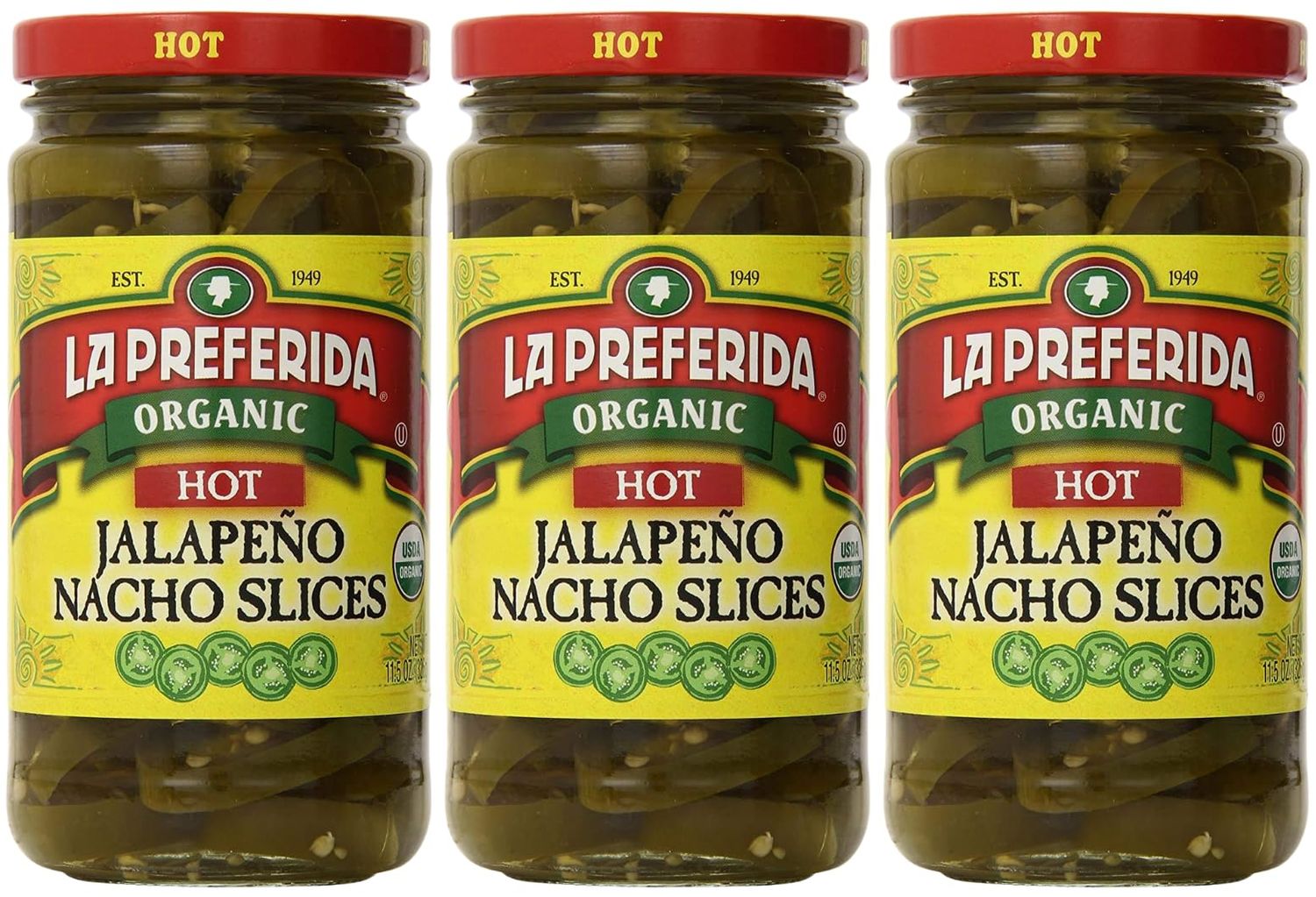 La Preferida Organic Jalapeno Nacho Slices, Hot, 11.5 Ounce (Pack of 3)