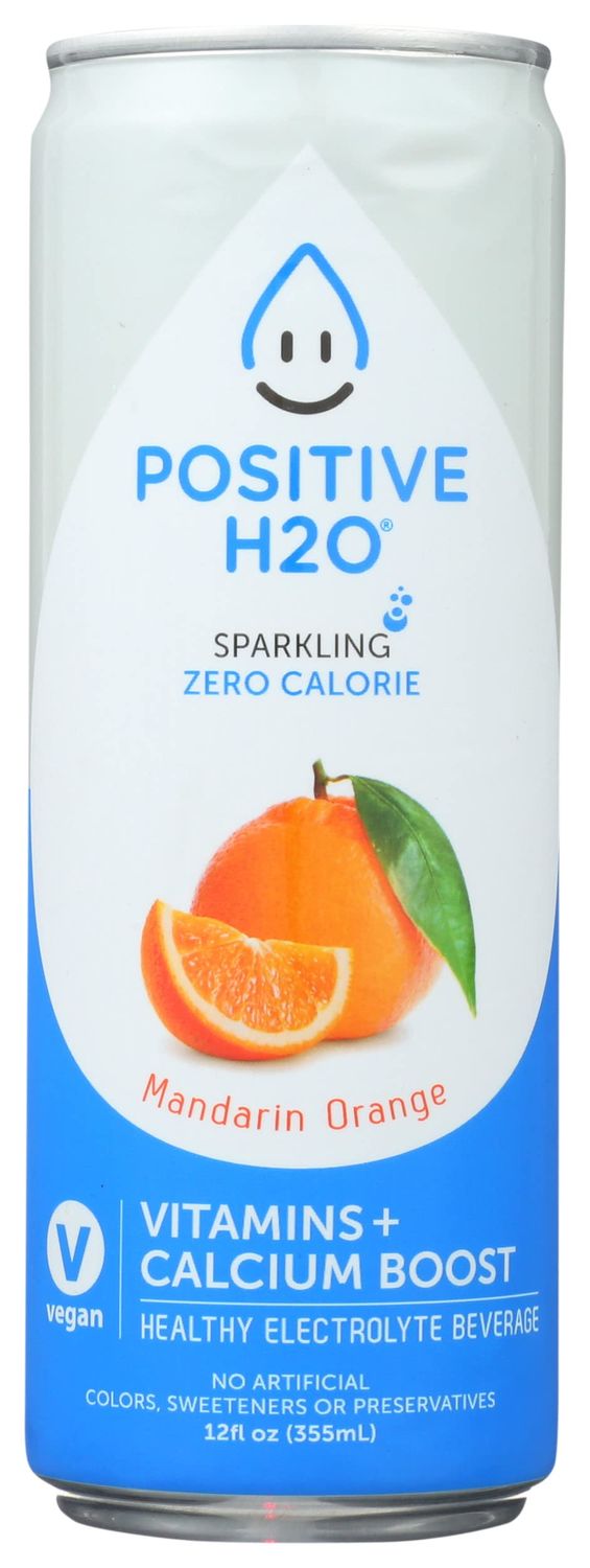 Positive H2O Mandarin Orange Electrolyte Sparkling Beverage, 12 Fl Oz (Pack of 12)