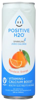 Positive H2O Mandarin Orange Electrolyte Sparkling Beverage, 12 Fl Oz (Pack of 12)