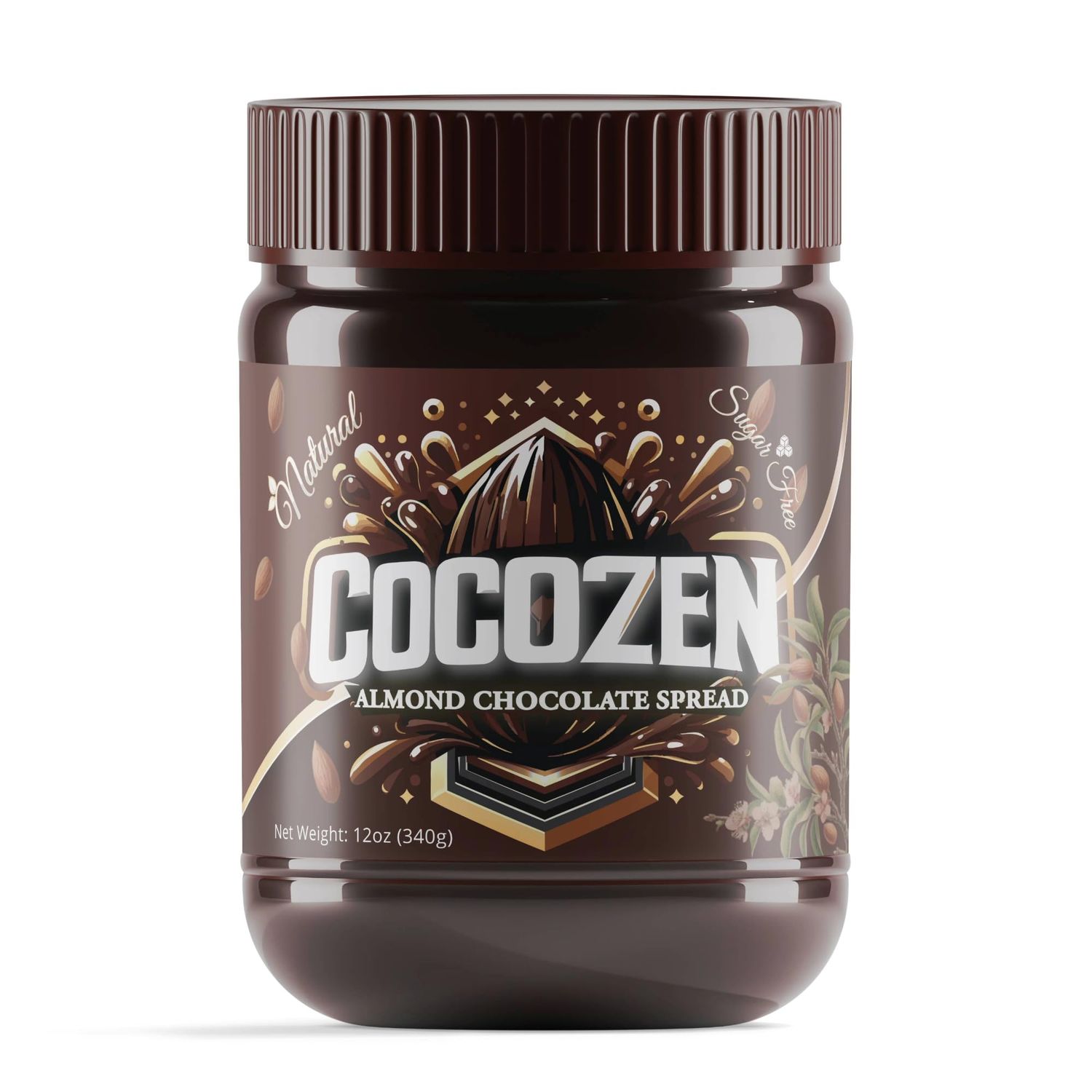 CocoZen Gourmet Almond Chocolate Spread, Almonds First, Sugar-Free, Keto-Friendly, Gluten-free, Responsibly Sourced, Protein-Enriched Chocolate Indulgence, 12 oz (Pack of 1)