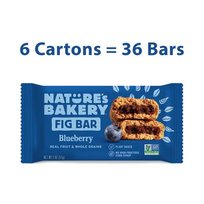 Natures Bakery Whole Wheat Fig Bars, Blueberry, Real Fruit, Vegan, Non-GMO, Snack bar, 6 Count (Pack of 6)