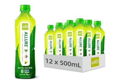 ALO Aloe Vera Juice Drink | ALLURE - Mangosteen + Mango | 16.9 fl oz, Pack of 12 |Plant-Based Drink with Real Aloe Pulp