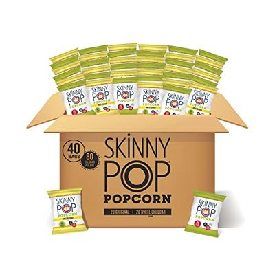 SkinnyPop Popcorn, Gluten Free, Non-GMO, Healthy Snacks, Skinny Pop Variety Pack (Original &amp; Dairy Free White Cheddar Popcorn), 0.5oz Individual Size Snack Bags (40 Count)