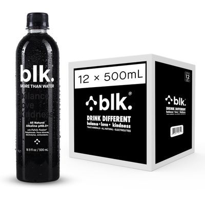 blk. Natural Mineral Alkaline Water, 16.9 oz. (500 mL), 12 Pack, 8 pH Water, Bioavailable Fulvic &amp; Humic Acid Extract, Trace Minerals, Electrolytes to Hydrate, Repair &amp; Restore Cells