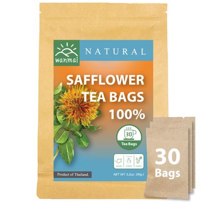 WANMAI29 Safflower Tea Bags, 30-Count, Natural Sugar Free Drink, Supports Vegan and Ketogenic Diets, No Caffeine or Harsh Additives, 100% Real Herb in Kraft Steeping Bag