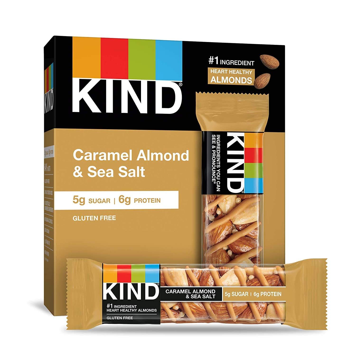 KIND Nut Bars, Caramel Almond &amp; Sea Salt, Gluten Free, Low Sugar, 6g Protein, 6 Count