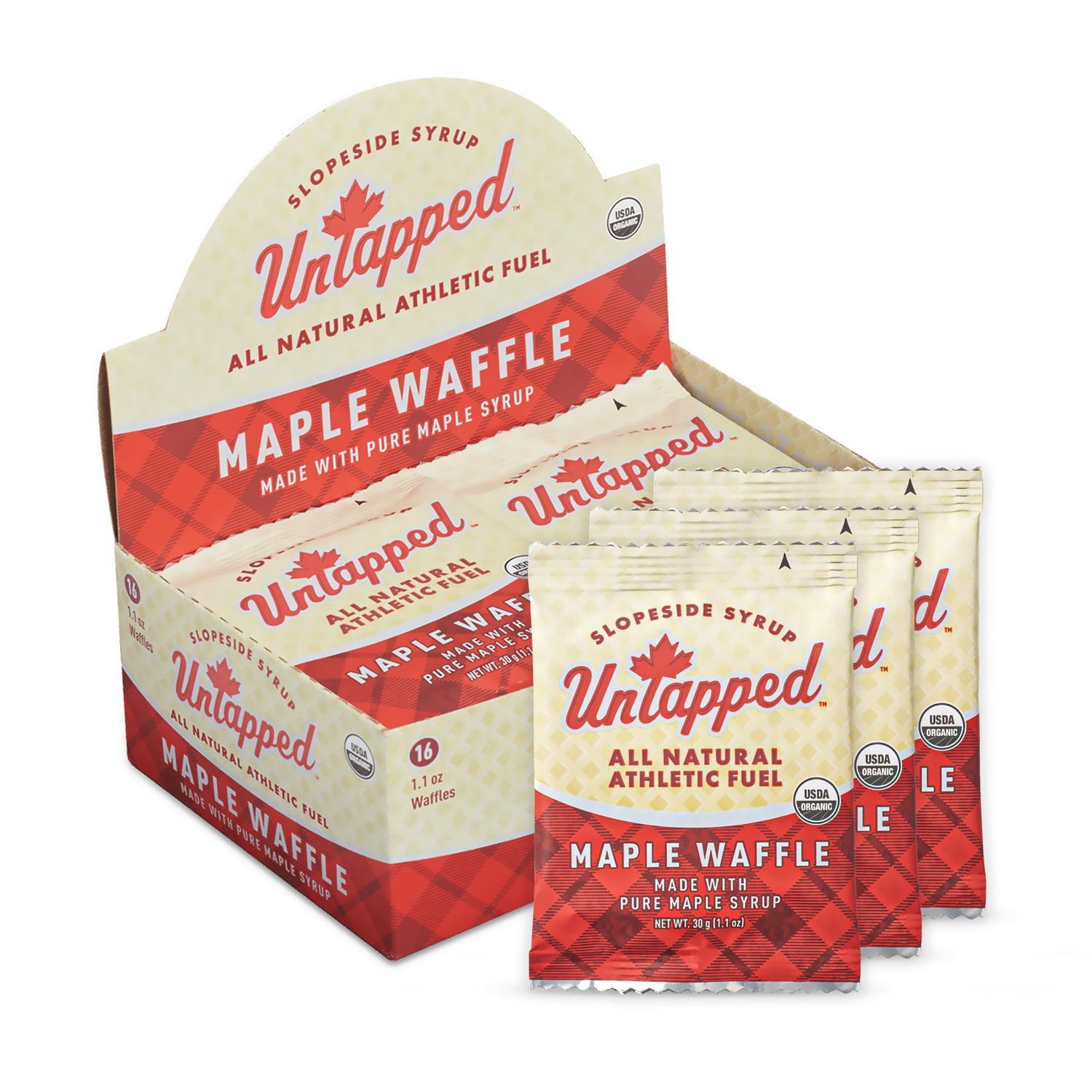 UnTapped Maple Organic Waffles 1.1 oz Each, Box of 16 - Endurance Sports Snacks Sweetened with Real Maple Syrup and Maple Sugar | Vegan &amp; Real Food Waffles | Ideal for Athletic Performance