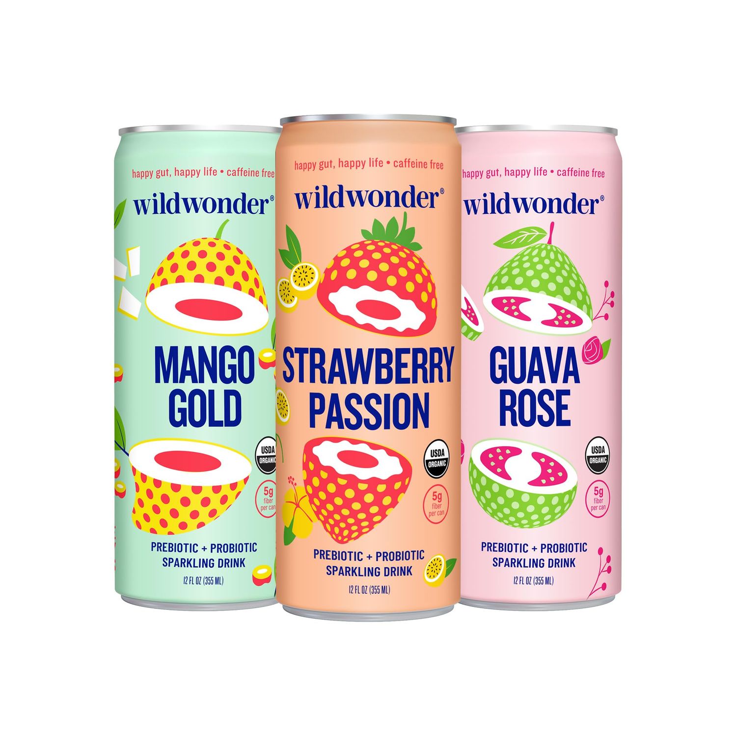 wildwonder Sparkling Probiotic Juice Drink w/Gut Health Immunity, 5g Fiber, Live Probiotics, Caffeine Free, Organic, Vegan, Low Sugar, 12pk 12oz, Tropical Vibes Variety Pack, As Seen on Shark Tank