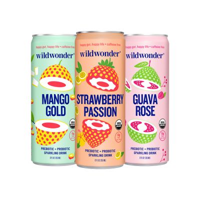 wildwonder Sparkling Probiotic Juice Drink w/Gut Health Immunity, 5g Fiber, Live Probiotics, Caffeine Free, Organic, Vegan, Low Sugar, 12pk 12oz, Tropical Vibes Variety Pack, As Seen on Shark Tank