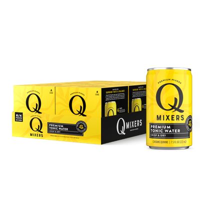 Q Mixers Tonic Water with Quinine &amp; Agave - Premium Cocktail &amp; Mocktail Mixers - Made with Real Ingredients, Highly Carbonated, Less Sweet, &amp; Gluten-Free - 45 Calories per Can - 7.5 Fl oz (Pack of 24)