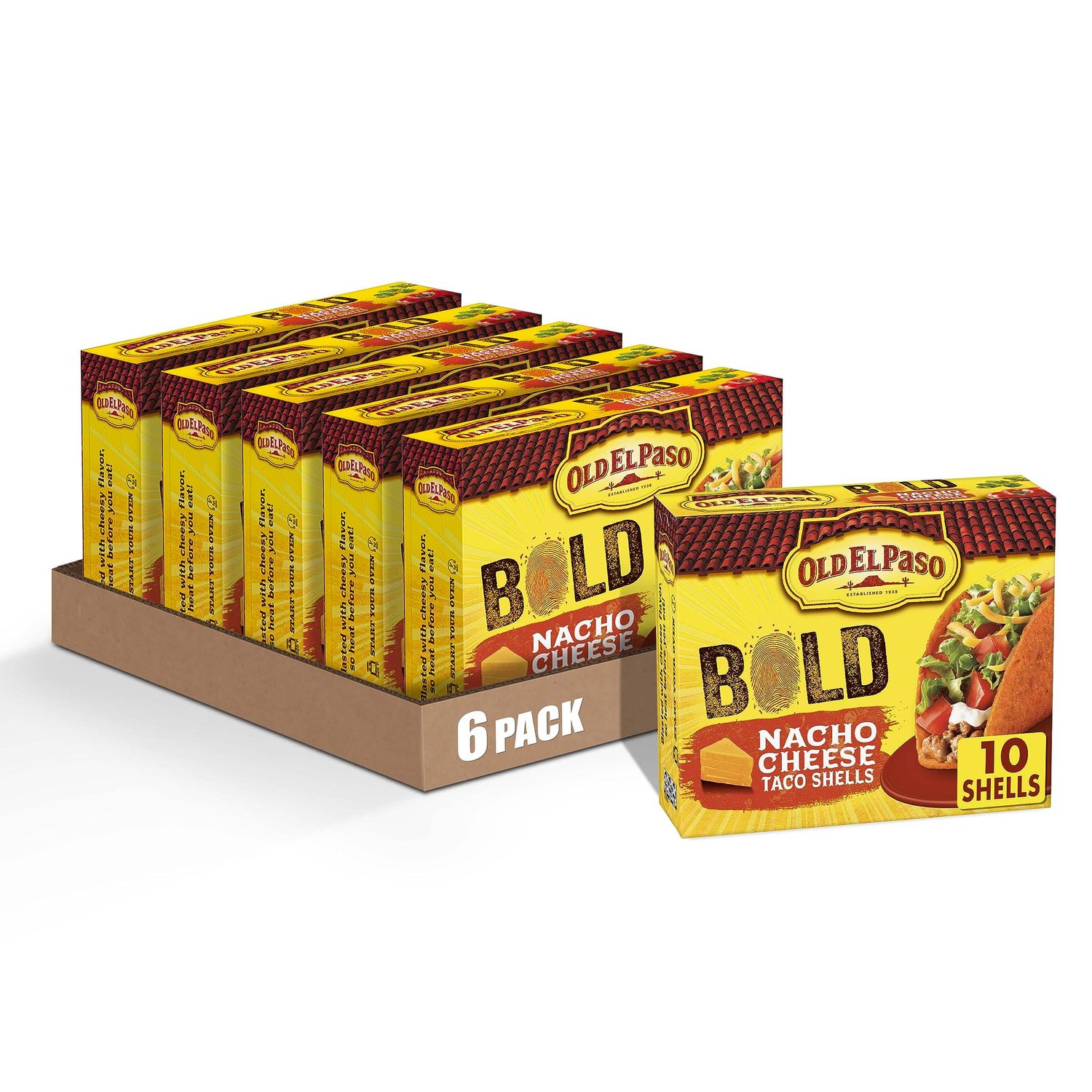 Old El Paso Stand &#39;N Stuff Bold Nacho Cheese Flavored Taco Shells, 10-count (Pack of 6)
