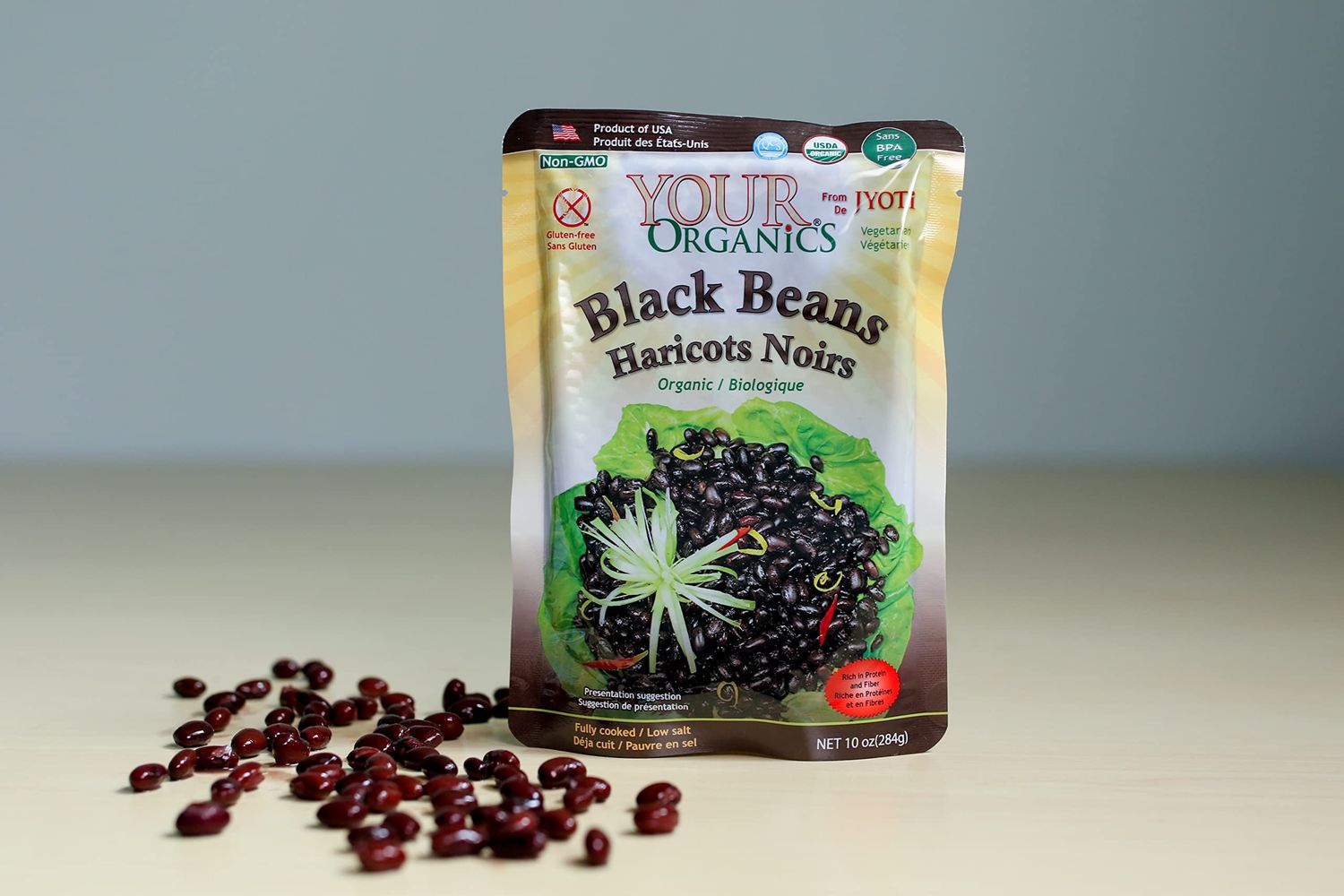 Your Organics Black Beans by Jyoti, 6 pouches of 10 oz each, All Natural, Product of USA, Gluten Free, Vegan, NON GMO, BPA Free, Low Salt