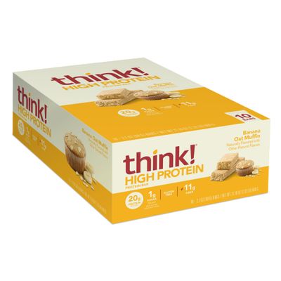 think! Protein Bars, High Protein Snacks, Gluten Free, High Fiber, Banana Oat Muffin, 10 Count