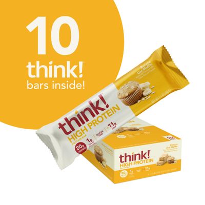 think! Protein Bars, High Protein Snacks, Gluten Free, High Fiber, Banana Oat Muffin, 10 Count