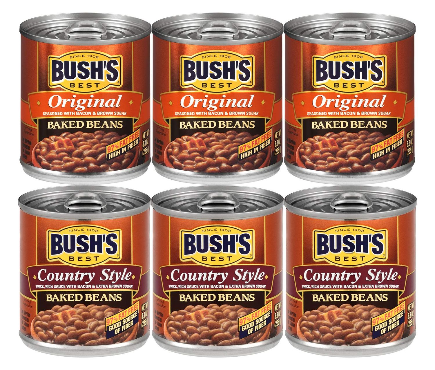 Bush&#39;s Best 3 Original Baked Beans, 3 Country Style Baked Beans, 8.3 Oz Variety Pack, 1 CT