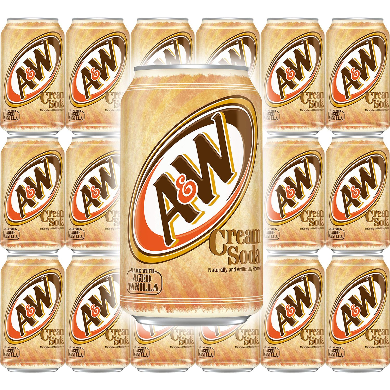 A&amp;W Cream Soda, Made With Aged Vanilla, 12 Fl Oz Can, (Pack of 18, Total of 216 Fl Oz)
