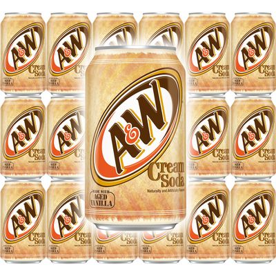 A&amp;W Cream Soda, Made With Aged Vanilla, 12 Fl Oz Can, (Pack of 18, Total of 216 Fl Oz)