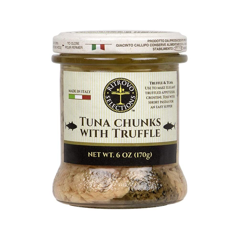 Ritrovo Selections Yellowfin Tuna in Olive Oil with Italian Black Truffle, 6 Oz Glass Jar