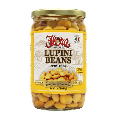 Flora Foods Lupini Beans | Ready to Eat Healthy Snack | 24 oz. Jar (680g) | Imported 100% Italian | All Natural | Non GMO | Fresh Harvest | From Italy to Your Table