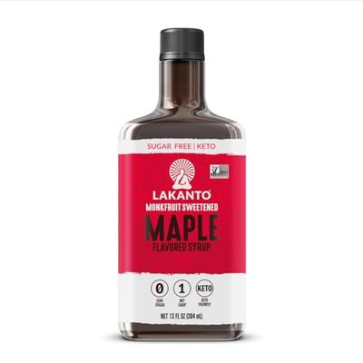 Lakanto Sugar Free Maple Syrup With Monk Fruit &amp; Erythritol For Pancakes, Waffles, Oatmeal, Coffee, Tea, Granola, Frosting &amp; Dressing, Zero Sugar, Keto, Vegan, Gluten Free, 1 G Net Carbs, 13 Fl Oz