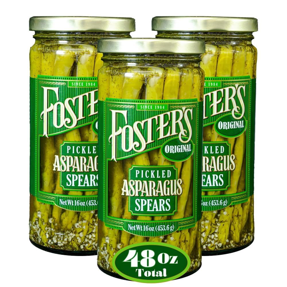 Foster&#39;s Pickled Asparagus- Original- 16oz (3 Pack) - Pickled Asparagus Spears in a Jar - Traditional Pickled Vegetables Recipe for 30 years - Fat Free Pickled Asparagus- Preservative Free and Fresh