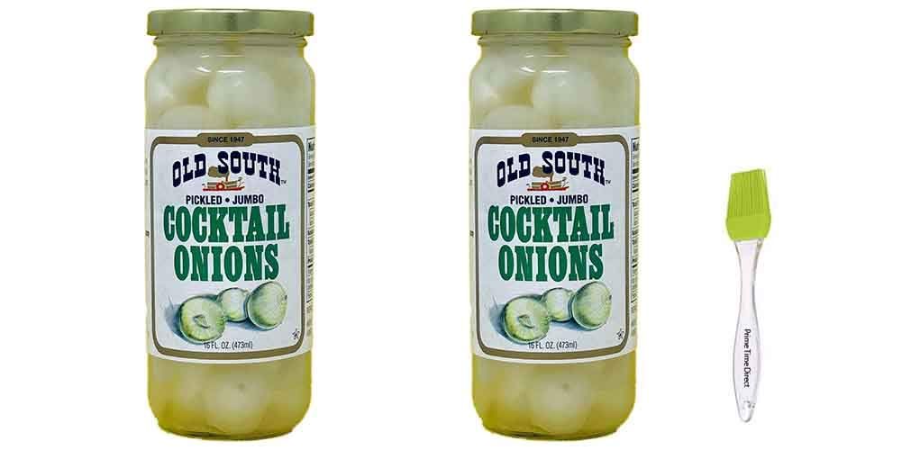 Old South Pickled Cocktail Onions 16 fl oz (2 Pack) Bundle with PrimeTime Direct Silicone Basting Brush in a PTD Sealed Bag