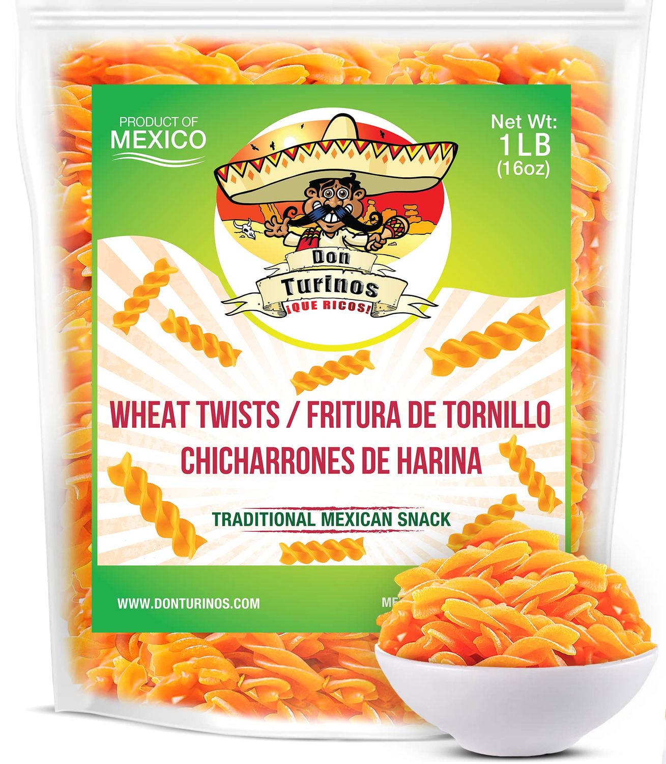 Duritos (Duros) Mexican Wheat Pellet Twists 1LB - Fritura De Tornillo - Traditional Fried Snack- by Turinos
