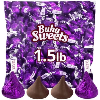 Kisses Dark Chocolate Candy for Special Melt-in-Your-Mouth Indulgence, Individually Wrapped in Purple Foils Mildly Sweet Dark Chocolate Treat Bulk Pack Sharing Size for Party Favors, 1.5lb
