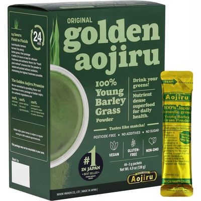 nihon-yakken The Golden Aojiru - Young Barley Green Grass Juice Powder with Rich Dietary Fiber, No Addtives 100% Japanese Grown - Ready-to-Use 0.1 oz. (3g) Individual Packet  46pcs