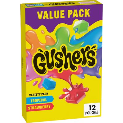 Gushers Fruit Flavored Snacks, Strawberry and Tropical Flavors, 12 ct