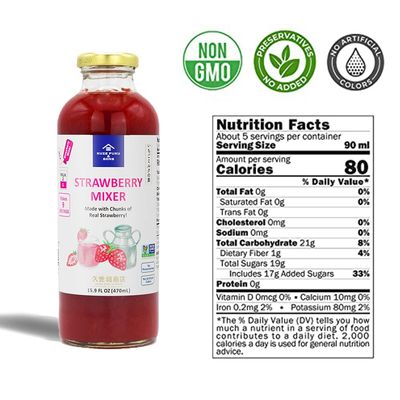 [KUZE FUKU &amp; SONS] Homemade Strawberry Mixer, Drink Mixer Made with Natural Non-GMO Fruit, No Artificial Flavors (16 Fl. Oz./ 473.17 ml) (16 FL. Oz, 1)