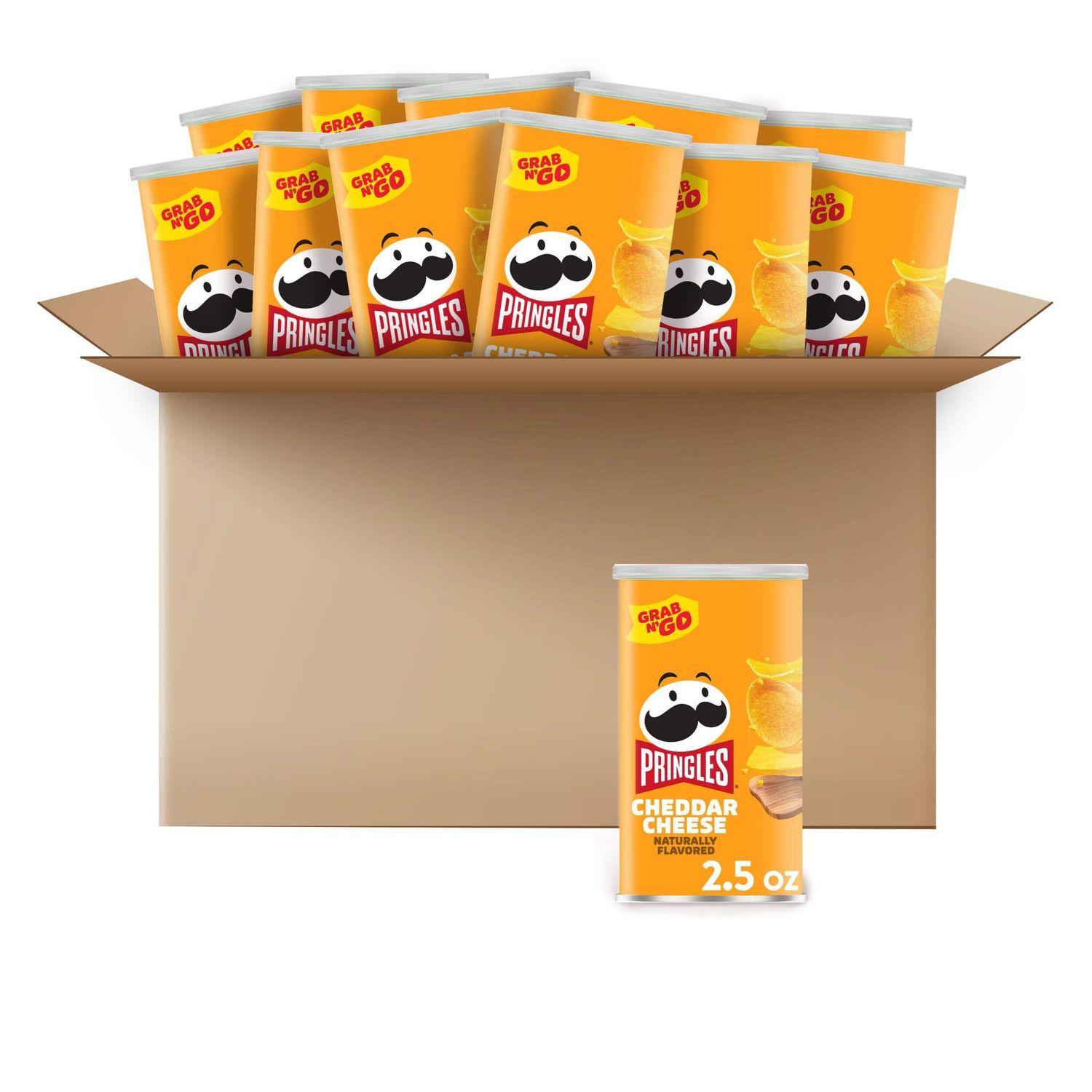 Pringles Potato Crisps Chips, Lunch Snacks, Office and Kids Snacks, Grab N&#39; Go, Cheddar Cheese (12 Cans)