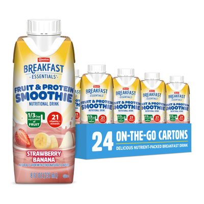 Carnation Breakfast Essentials Fruit and Protein Smoothie Nutritional Drink, Strawberry Banana, 24 - 8 fl oz Cartons