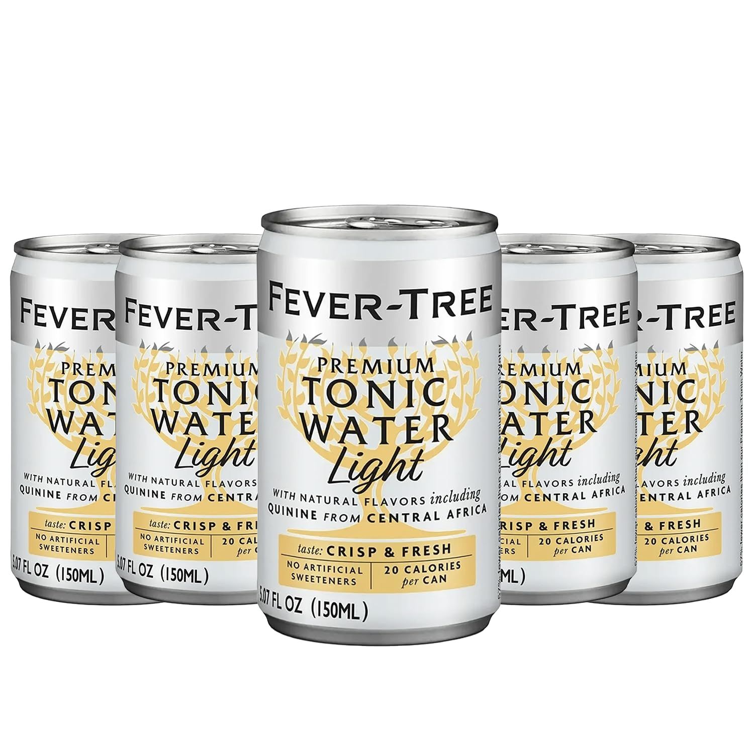 Fever Tree Light Tonic Water - Premium Quality Mixer and Soda - Refreshing Beverage for Cocktails &amp; Mocktails 150ml Cans - Pack of 5